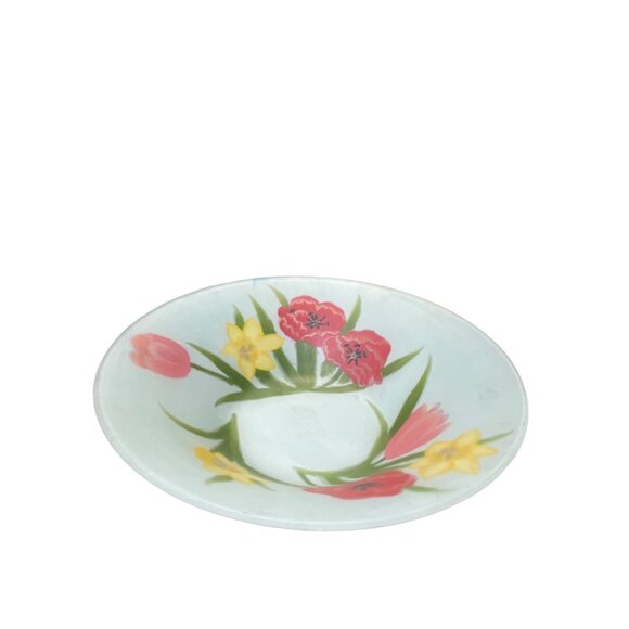 Vintage Hand-Painted frosted Floral Glass Serving fruit decorative Bowl SKU 9310 - Picture 1 of 12